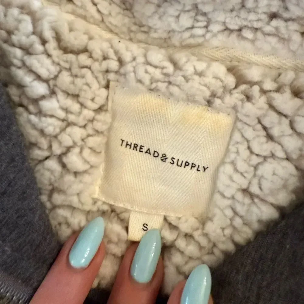 Thread & Supply Gray Plush Zip Up Sweater
